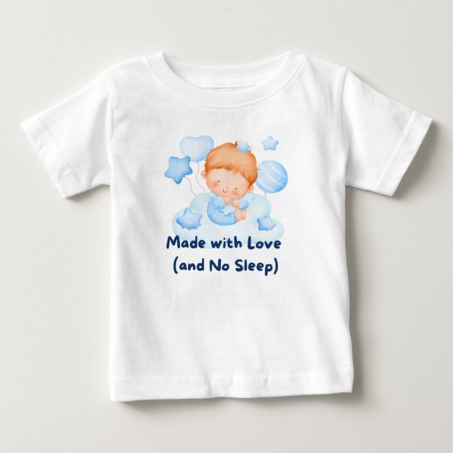 T-shirt Pour Bébé 👶 "Fabriqué avec amour (et sans sommeil)" 💕 (Devant)