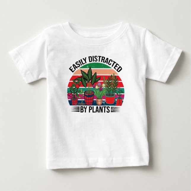T-shirt Pour Bébé Facilement Distrait Par Le Jardinage Plante (Devant)