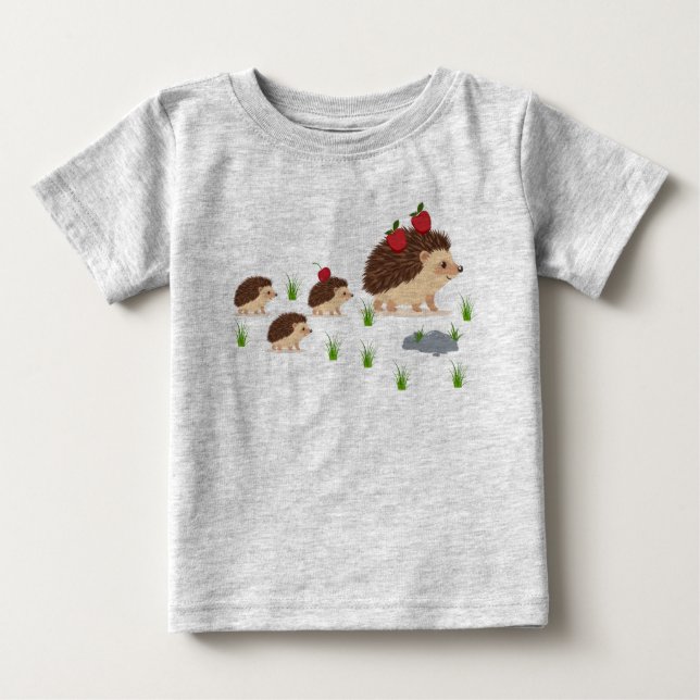 T-shirt Pour Bébé Famille de hérisson. (Devant)