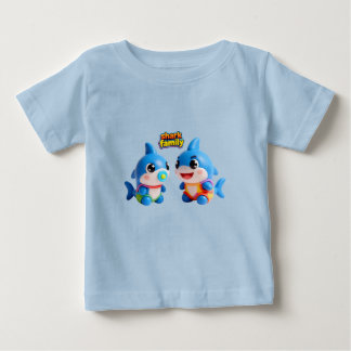 T-shirt Pour Bébé Famille de Requin Mignonne en Personnage de Dessin