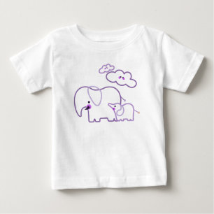 T-shirt Pour Bébé Famille d'éléphants avec nuages violets