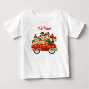 T-shirt Pour Bébé Famille Snowman en voiture Noël nom personnalisé