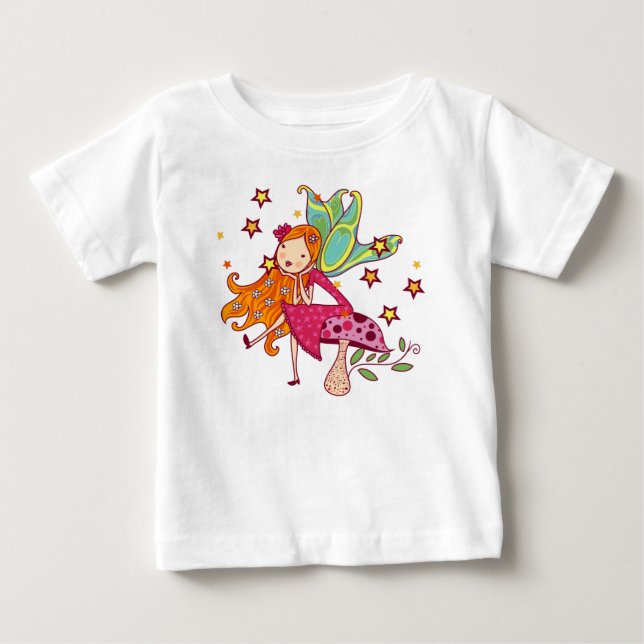 T-shirt Pour Bébé Fée de jardin sur Champignons (Devant)