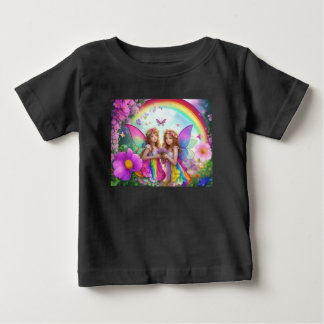 T-shirt Pour Bébé Fées Colorées Avec des Fleurs et un Arc-en-Ciel