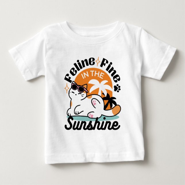 T-shirt Pour Bébé Feline fin au soleil - Chat Tropical relaxé (Devant)