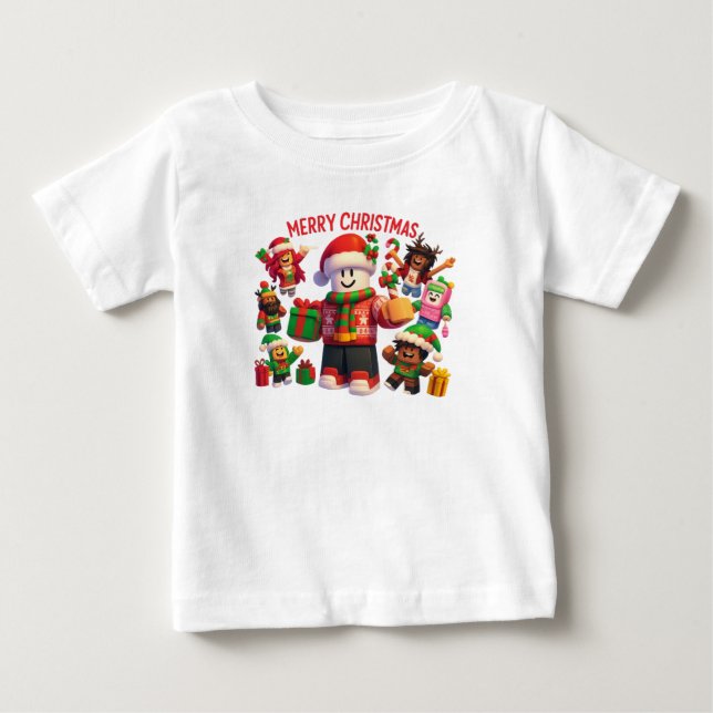 T-shirt Pour Bébé Festive Block Characters Christmas Party (Devant)