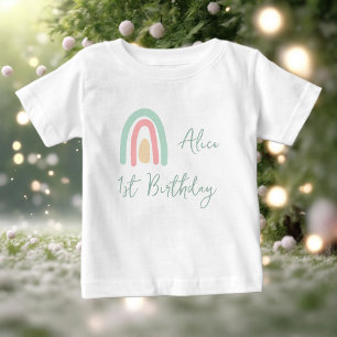 T-shirt Pour Bébé Fête d'anniversaire 1 an arc-en-ciel jaune pastel 