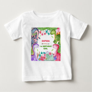 T-shirt Pour Bébé Fête d'anniversaire 1 an dinosaure fille mignonne