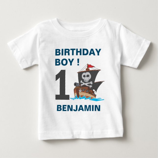 T-shirt Pour Bébé Fête d'anniversaire 1 an Pirate Mignon (Devant)