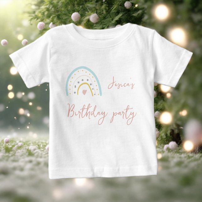 T-shirt Pour Bébé Fête d'anniversaire arc-en-ciel rose pastel bleu (Créateur téléchargé)