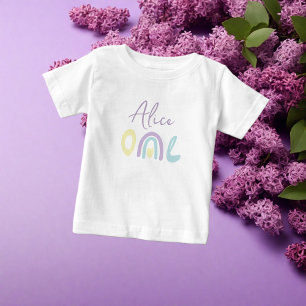 T-shirt Pour Bébé Fête d'anniversaire pastel lilas arc-en-ciel 1 an