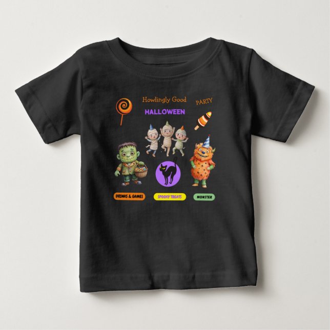 T-shirt Pour Bébé Fête de costumes d'Halloween Monstres danse amusan (Devant)