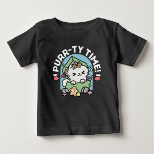 T-shirt Pour Bébé Fête de Noël avec Purr-ty Time Cat