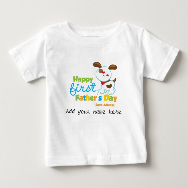 T-shirt Pour Bébé Fête des pères heureuse de chiot première (Devant)