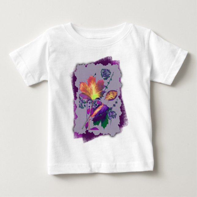 T-shirt Pour Bébé Feuilles d'automne à Lilac avec pourpre (Devant)