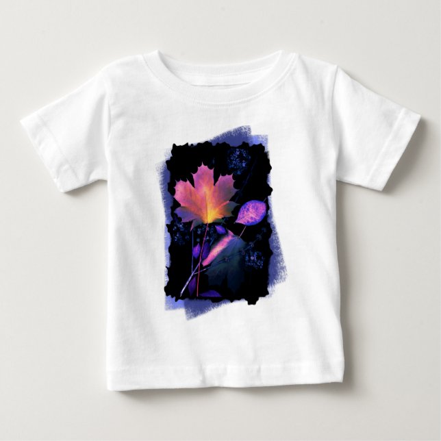 T-shirt Pour Bébé Feuilles d'automne en Néon et Bleu (Devant)