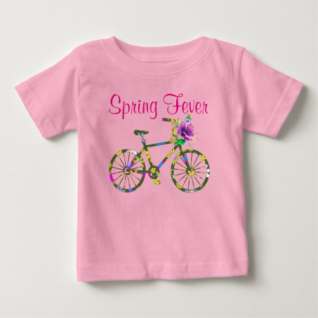 T-shirt Pour Bébé Fièvre du Printemps Vélo Floral Rétro (Devant)