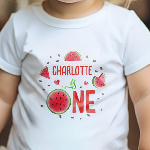T-shirt Pour Bébé Fille 1er Anniversaire Un dans un Melon, Pastèque 