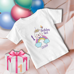 T-shirt Pour Bébé Fille 1er anniversaire Unicorn Chat Anniversaire