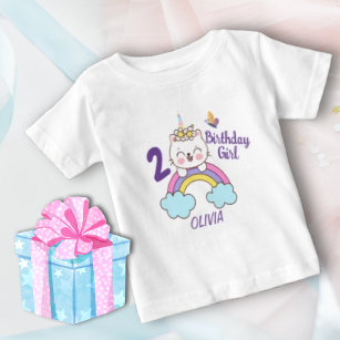 T-shirt Pour Bébé Fille 2 Anniversaire Unicorn Chat Anniversaire