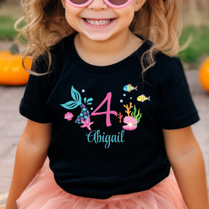 T-shirt Pour Bébé Fille 4e anniversaire Mermaid Tail mer personnalis