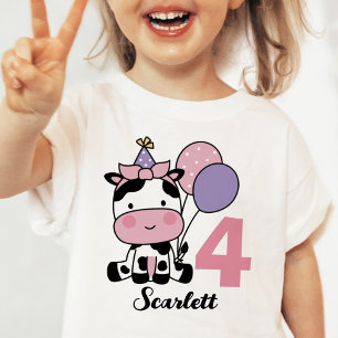 T-shirt Pour Bébé Fille 4e anniversaire mignon vache rose personnali