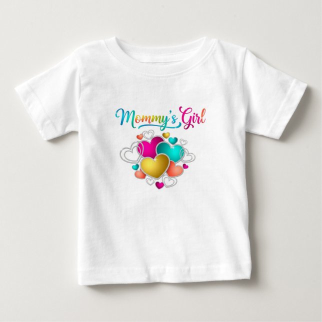 T-shirt Pour Bébé Fille à Maman avec des Cœurs Vibrants (Devant)