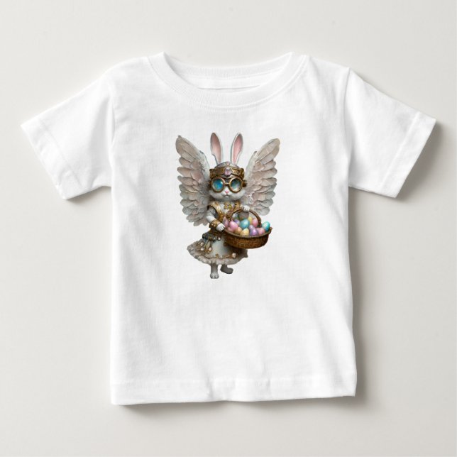 T-shirt Pour Bébé Fille ange lapin de Pâques Steampunk (Devant)