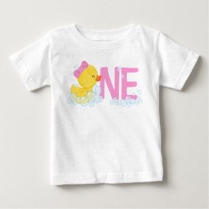 T-shirt Pour Bébé Fille Aquarelle Canard en caoutchouc ONE + Nom sur