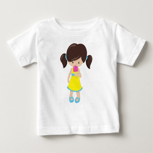 T-shirt Pour Bébé Fille Avec Crème De Glace, Mignonne Fille, Cheveux (Devant)