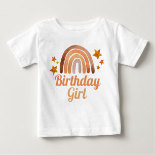 T-shirt Pour Bébé Fille d'anniversaire Aquarelle Boho Arc-en-ciel et