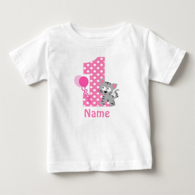 T-shirt Pour Bébé Fille d'anniversaire Kitty Chat rose chemise perso (Devant)