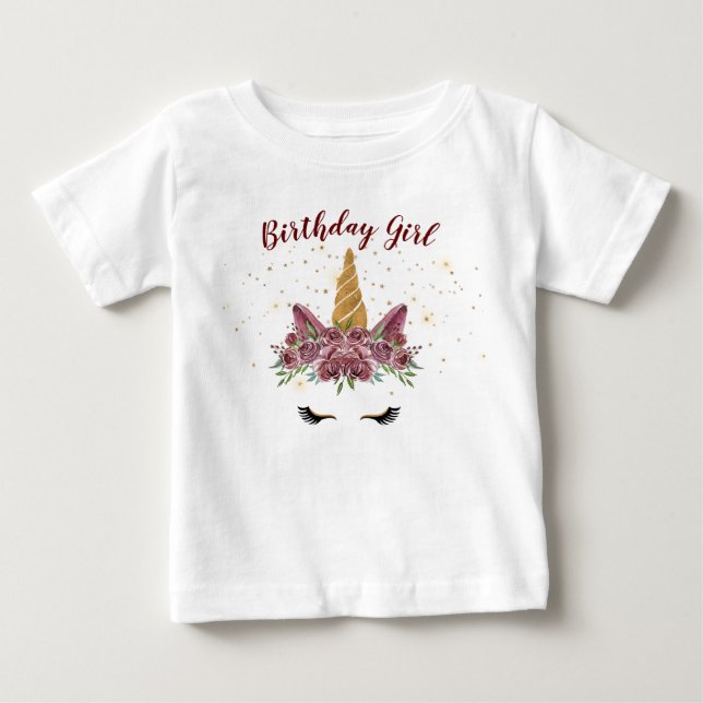 T-shirt Pour Bébé fille d'anniversaire magique monogramme floral uni (Devant)