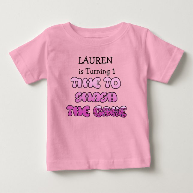 T-shirt Pour Bébé Fille d'anniversaire, nom et âge, Chemise de gâtea (Devant)