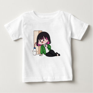 T-shirt Pour Bébé Fille de dessin animé buvant du lait avec illustra