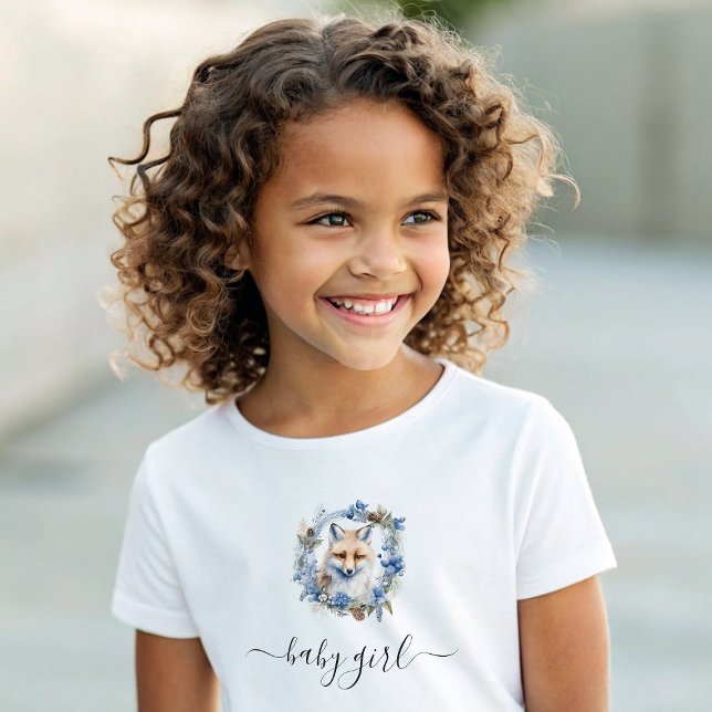 T-shirt Pour Bébé Fille de l'aquarelle renard d'hiver (Winter Fox Watercolor Girl Baby T-Shirt)