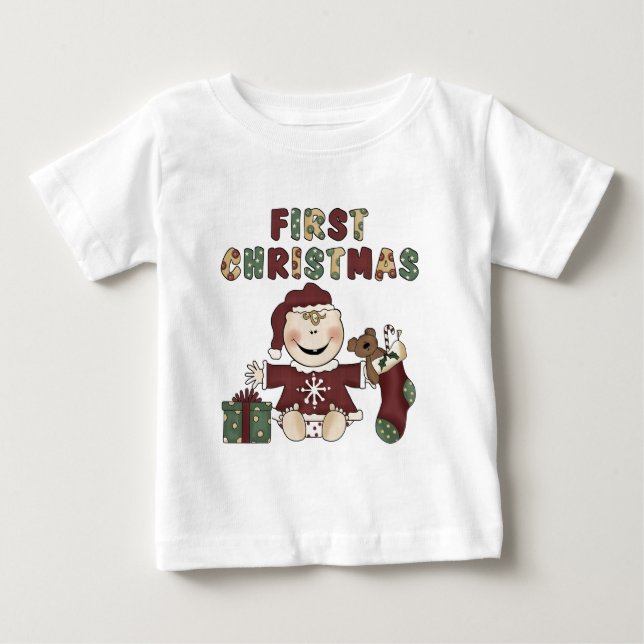 T-shirt Pour Bébé Fille premier 1er Noël Vacances (Devant)