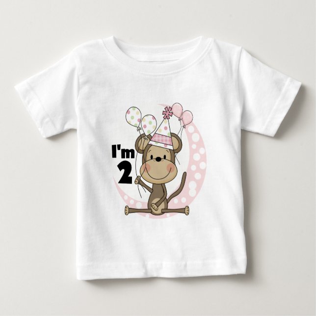 T-shirt Pour Bébé Fille singe en Casquette de fête 2e anniversaire (Devant)