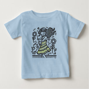 T-shirt Pour Bébé "Fille Whimsical avec Kitten