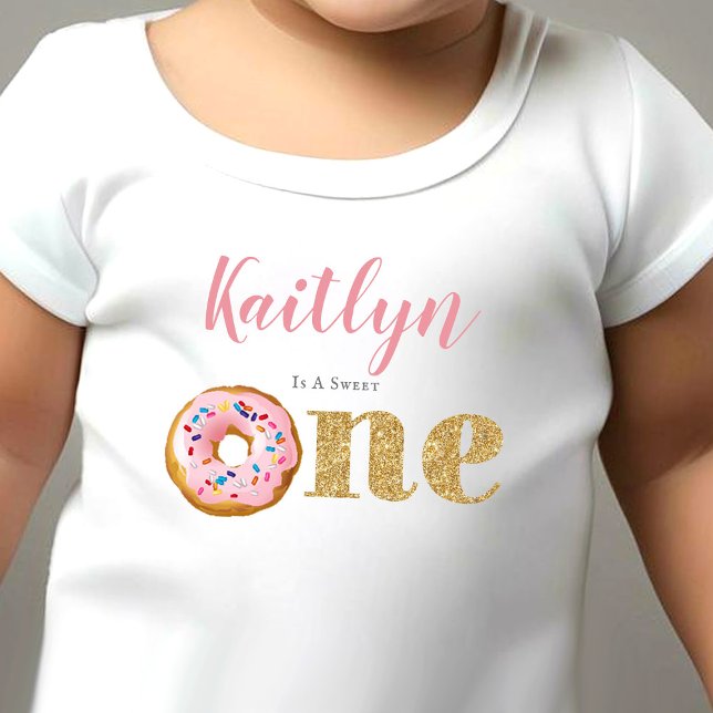T-shirt Pour Bébé Filles Adorables Gâteau Donut 1er Anniversaire (Créateur téléchargé)