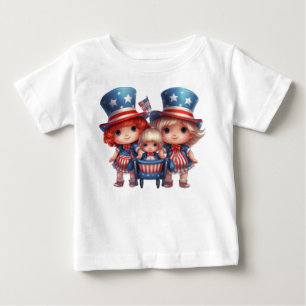 T-SHIRT POUR BÉBÉ FILLES ADORABLES HABILLÉES EN ROUGE BLANC BLEU