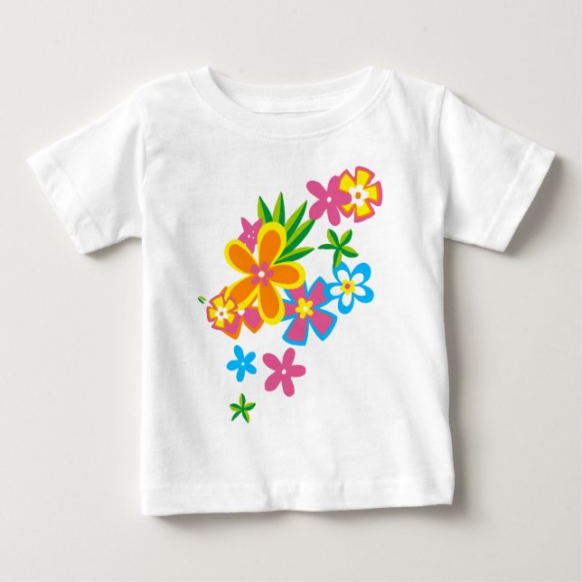 T-shirt Pour Bébé Filles de fleurs hawaïennes Hula céleste (Devant)