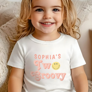 T-shirt Pour Bébé Filles Deux Groovy Rétro Anniversaire Rose  