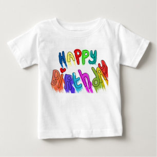 T-shirt Pour Bébé Filles Joyeux Anniversaire avec peinture qui dégou