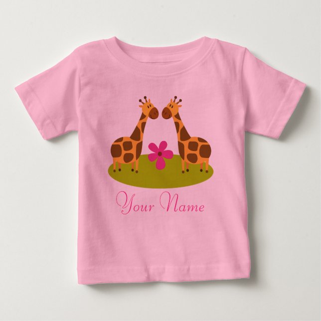 T-shirt Pour Bébé Filles personnalisées par girafe jumelle (Devant)