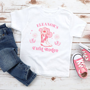 T-shirt Pour Bébé Filles Rose Chaud Premier Rodéo 1er Anniversaire