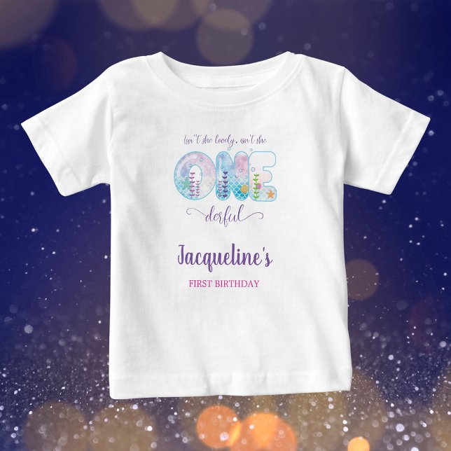 T-shirt Pour Bébé Filles sous l'océan Fête de 1er anniversaire  (Under the sea girls 1st birthday white t-shirt.)