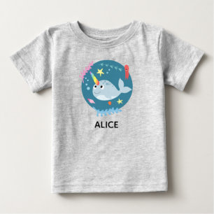T-shirt Pour Bébé Filles tendance et mignonne Rainbow Narwhal et nom