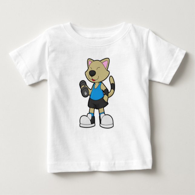 T-shirt Pour Bébé Fitness au chat avec Dumbbell (Devant)