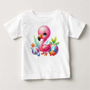 T-shirt Pour Bébé Flamant Aquarelle Dessin Animé Clipart-95059